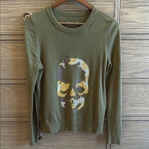 Zadig & Voltaire Green Crewneck Sweater with Skull Design